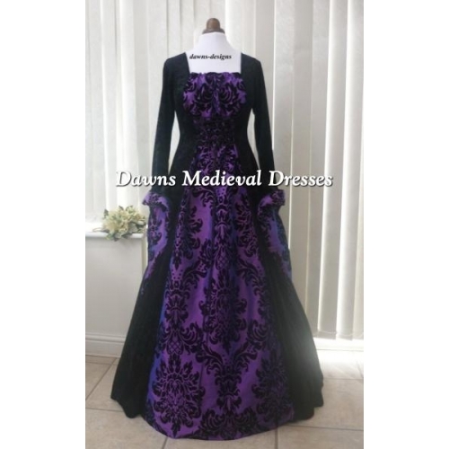Medieval Gothic black and bold purple dress